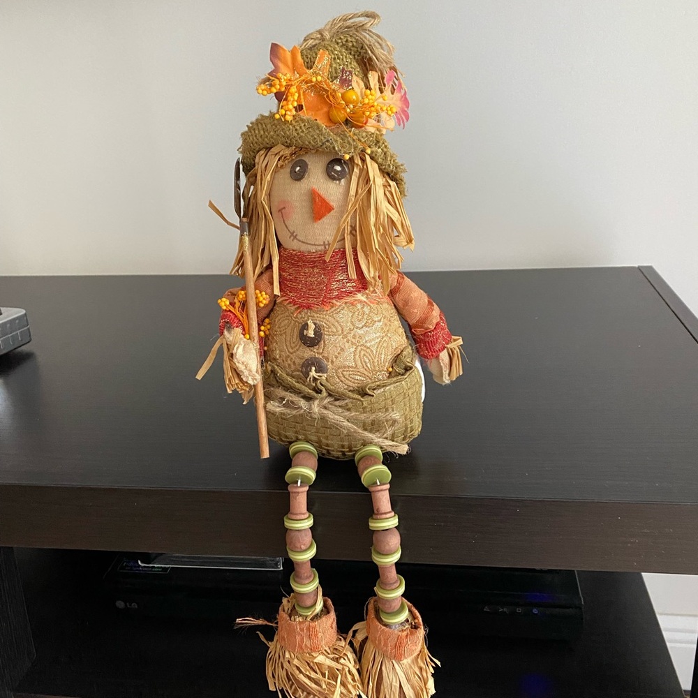 Autumn Scarecrow Decor with Hat and Straw Hair